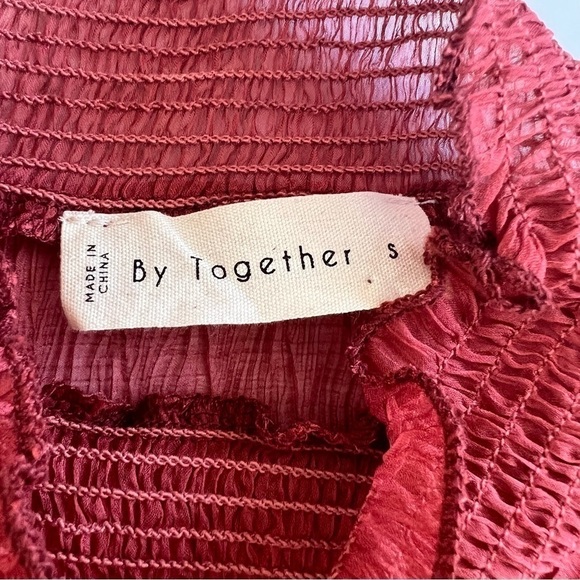 BY TOGETHER Sheer Chiffon Ruffle Mock Neck Long Sleeve Deep Orange Top Size S - Picture 8 of 14